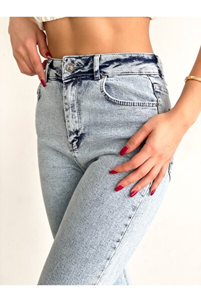 Livik Layza anii 90 Snow Wash Blue Lycra Blue Jeans Largi cu talie super înaltă Pantaloni Palazzo