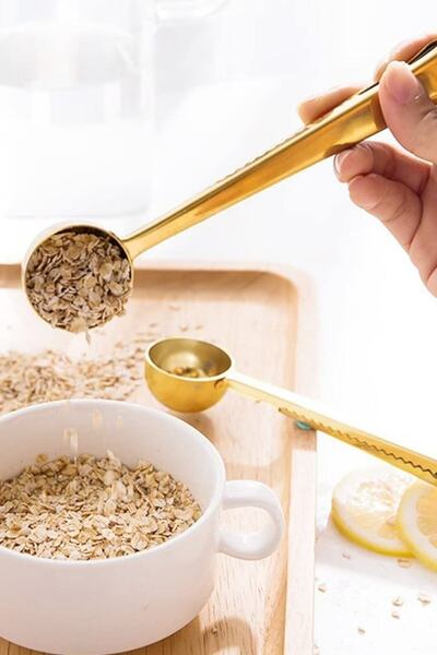 Buffer 2 Coffee Measuring Spoons with Gold Latch - Multifunctional Stainless Steel