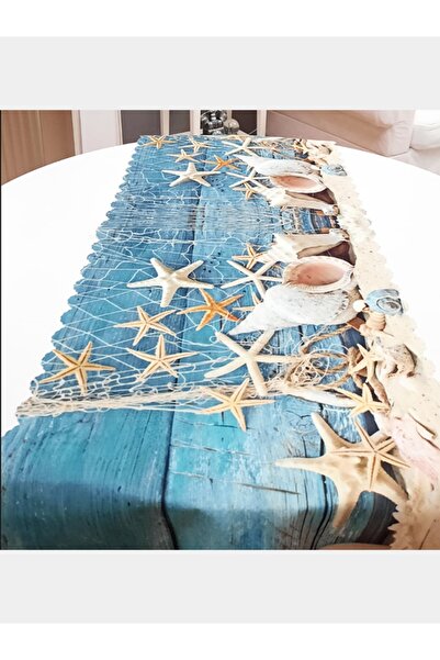Körfez Kırlent Marin Desen Deniz Yıldızı Dekoratif Runner 40x140cm