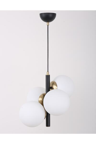 MŞ Aydınlatma Forte Siyah Eskitme Beyaz Camlı Avize