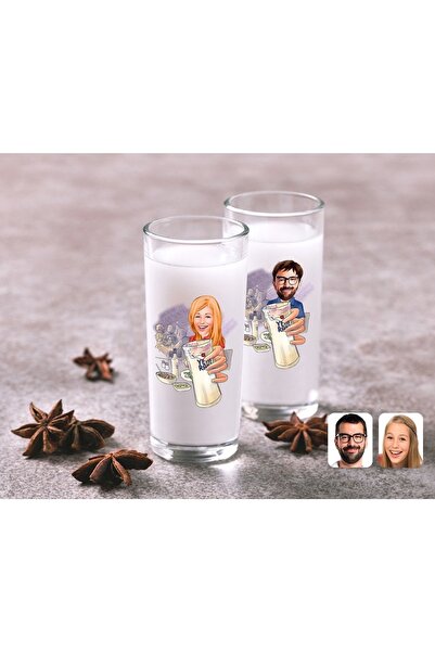 Bk Gift Kişiye Özel Erkek Ve Kadın Karikatürlü Ikili Rakı Bardağı Seti-1