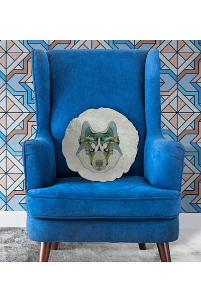 Bk Gift وسادة رمي مزخرفة مستديرة بتصميم ذئب هدية-1