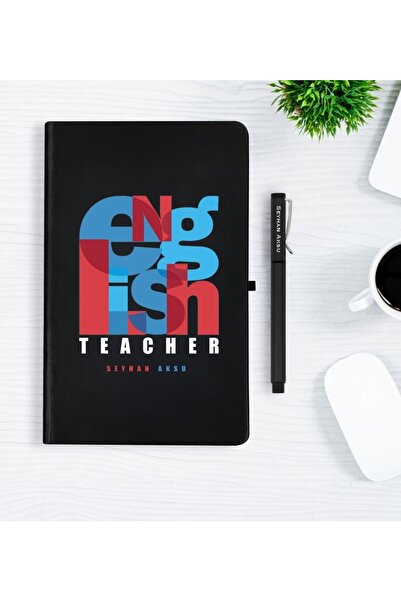 Bk Gift Kişiye Özel Ingilizce Öğretmeni Siyah Defter Kalem Hediye Seti - 1
