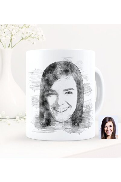 Bk Gift Kişiye Özel Erkek Soyut Karakalem Tasarımlı Beyaz Kupa Bardak - 1