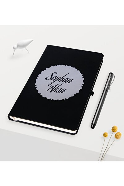 Bk Gift Kişiye Özel Kabartma Plakalı Siyah Defter Kalem Set