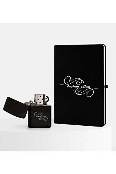 Bk Gift Kişiye Özel Isimli Siyah Defter Ve Benzinli Çakmak Seti - 3