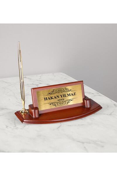 Bk Gift Kişiye Özel Ac73-c Ceviz Gold Kalemli Ahşap Masa Isimliği
