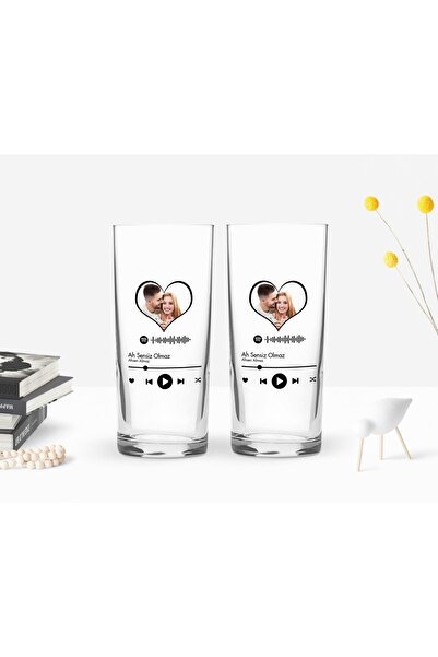 Bk Gift Kişiye Özel Renkli Baskılı Fotoğraflı Spotify Barkodlu Ikili Rakı Bar...