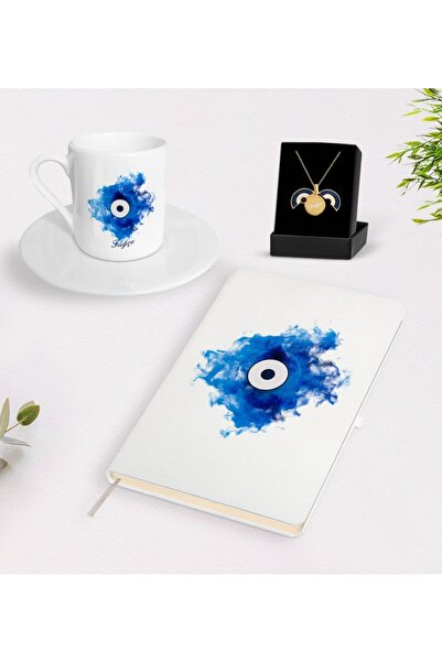Bk Gift Kişiye Özel Nazar Temalı Beyaz Defter Türk Kahvesi Fincanı Ve Açılan ...