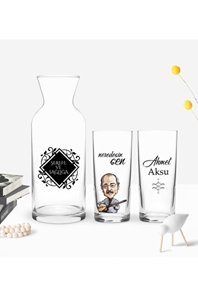 Bk Gift Kişiye Özel Renkli Baskılı Neşet Ertaş Tasarımlı Ikili Rakı Bardağı V...