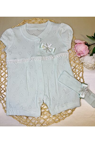 ZeyZey Store Yeni Doğan %100 Pamuk Kız Bebek Kısa Tulum Ikili Set