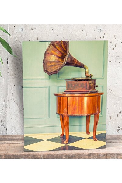 Bk Gift Gift Gramafon Tasarımlı Dekoratif Mini Kanvas Tablo 15x20cm-1