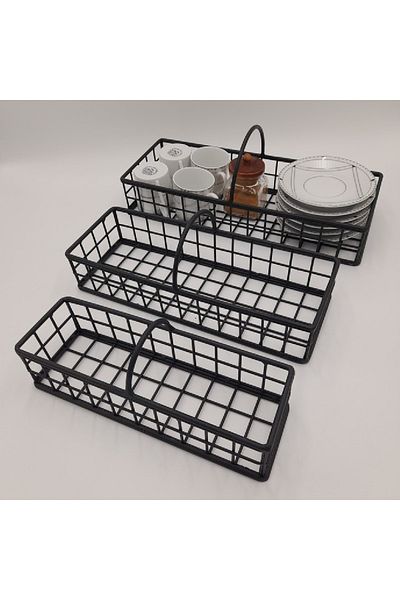 GO DEKOR Asortik Decorative 3-Piece Rustic Wire Basket - New Model