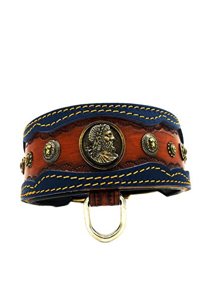 Tasma Market Kahverengi-lacivert Antik Roma Gladyatör Deri Köpek Tasması