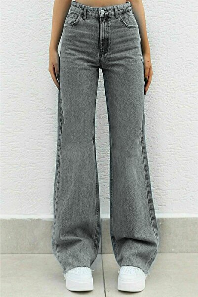 Livik Lycra 90's Women's Smoked Snow Super High Waist Loose Leg Denim Jeans Palazzo Pants