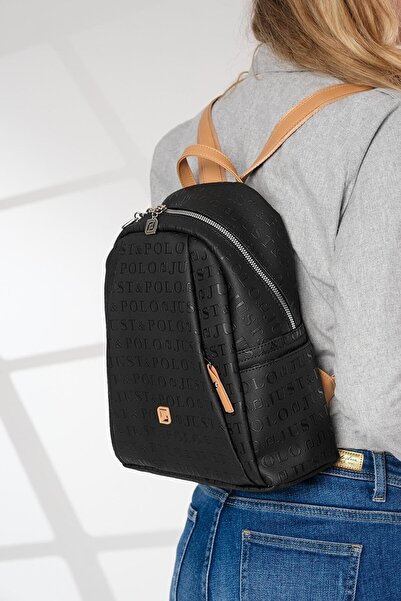 Just Polo حقيبة ظهر نسائية متوسطة الحجم مكونة من 9 أقسام بلون الجمل الأسود - ...
