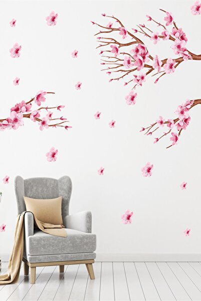 Sticker Sepetim ملصق حائط مزخرف بألوان مائية على شكل شجرة اللوز المتفتحة