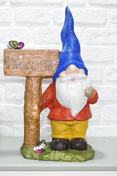 be art you Kelebekli Welcome Bahçe Cücesi Heykel