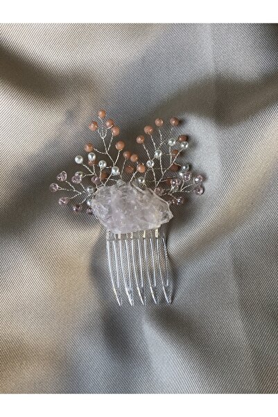 DOĞA ART STORE Pembe Kuvars Taşlı Gelin Saç Aksesuarı Topuz Tarağı
