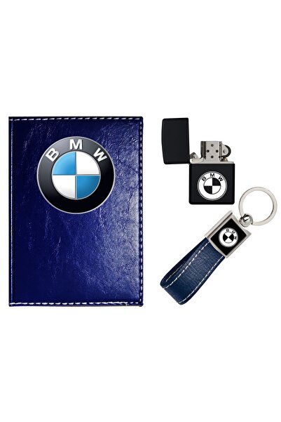 promosyon denizi Bmw Logolu Lacivert Ruhsat Kabı - Anahtarlık Ve Çakmak