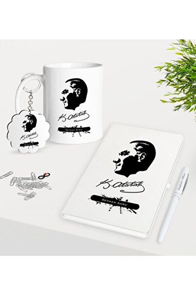 Bk Gift Kişiye Özel Atatürk Temalı Kupa Anahtarlık Beyaz Defter Kalem Hediye ...