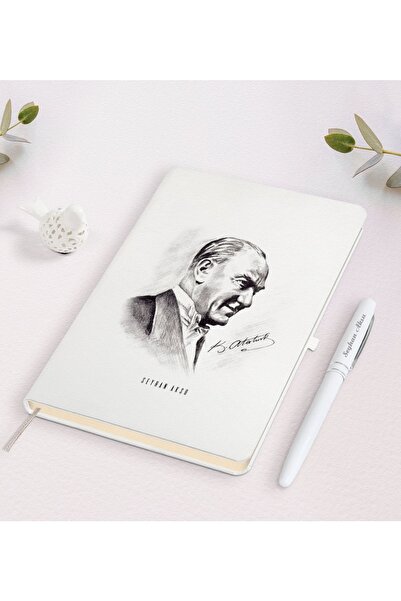 Bk Gift Kişiye Özel Atatürk Temalı Beyaz Defter Ve Kalem Hediye Seti-10