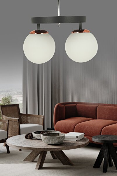 ŞL Şef Light Tepsi Siyah 2'li Beyaz Glop Camlı Avize