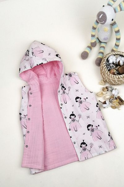 la mure baby Hooded Muslin & Poplin Reversible Vest