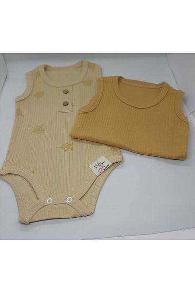 Sarı Krem Ikili Fitilli Çıtçıtlı Bebek Body