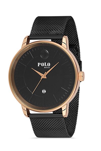 POLO Rucci ساعة يد رجالية مع التقويم وحزام شبكي