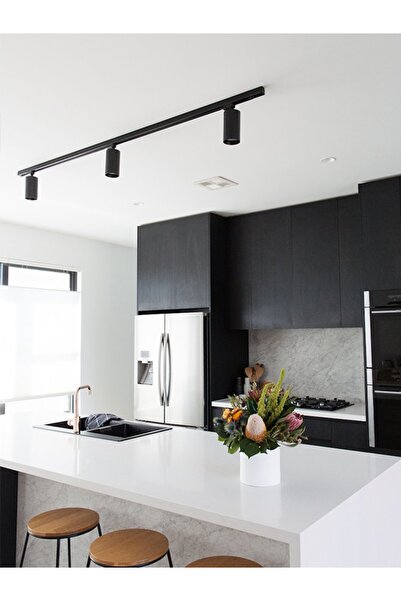 LED PROJEM 3 Adet 30w Led Ray Spot Vitrin Mağaza Armatürü 1 Metre Raylı Siyah...
