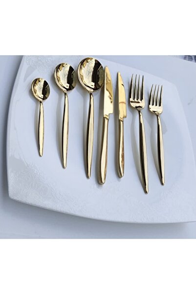 DMR LİFE Asian Titanium Gold - 84-Piece Spoon Knife Set for 12 (Read Set Content)