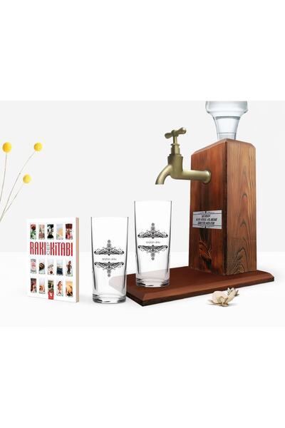 Bk Gift Kişiye Özel Renkli Baskılı Isimli Ikili Rakı Bardağı Ahşap Rakı Stand...