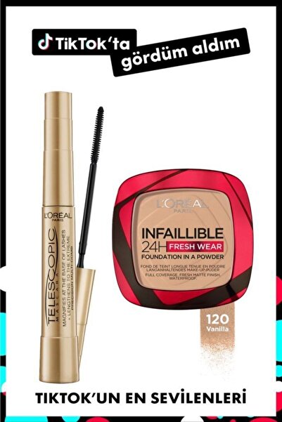 L'Oreal Paris Telescopic Gold Siyah Maskara & Infaillible 24h Fresh Wear Pudr...