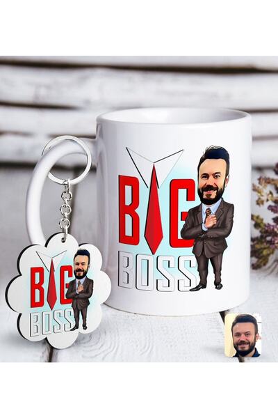 Bk Gift Kişiye Özel Erkek Big Boss Karikatürlü Beyaz Kupa Ve Anahtarlık Hediy...