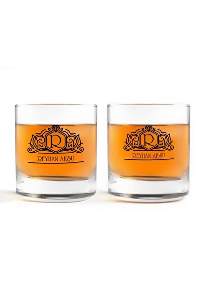 BK Kişiye Özel Renkli Baskılı Isimli Ikili Viski Bardağı-13