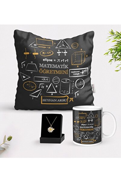 Bk Gift Kişiye Özel Matematik Öğretmeni Beyaz Kupa Yastık Ve Isimli Papatya K...