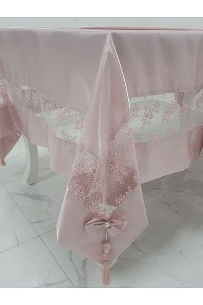 Finezza Bridal Luxe Lacy Monorail Fabric Powder Tablecloth 170x330 Cm - 1029
