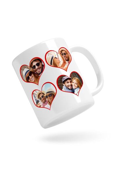 Bk Gift Kişiye Özel Kalpli 4 Fotoğraflı Beyaz Kupa Bardak-1