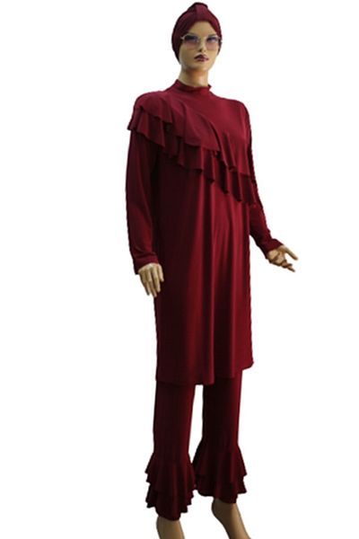 eflin Women's Clothing Claret Red Valon Full Covered Hijab Swimsuit Large Size Option