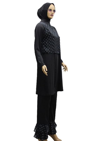 eflin Women's Clothing Black-white Polka Dot Full Covered Hijab Swimsuit Large Size