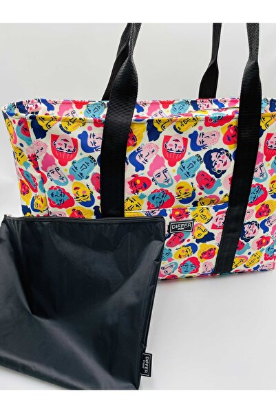 Differ Studio Αδιάβροχη μαύρη εσωτερική τσάντα με μοτίβο ανθρώπου-ανθρώπου Τσάντα παραλίας/μπράτσο/ώμου/γυμναστικής