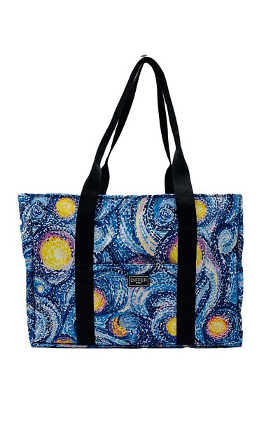 Differ Studio Blue Van Gogh Patterned Waterproof Beach/arm/shoulder/sports Bag with Black Inner Bag