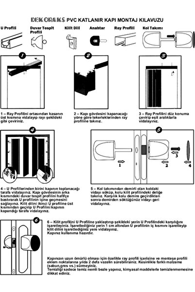 DEKORAKS Beyaz 3 Sıra Camlı Akordeon Kapı 72x200cm