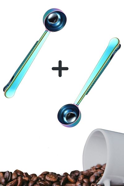 Buffer 2 Pcs Coffee Measuring Spoons with Latch Colorful Multifunctional Stainless Steel Spoons
