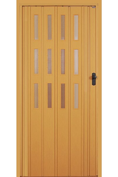 DEKORAKS 3 Sıra Camlı Akordeon Kapı, Meşe Ahşap Desenli, 87x215 cm