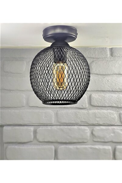 365GUNSERİSONU Metal Siyah Retro Tasarım Hasır Telli Küresel Tekli Plafonyer ...