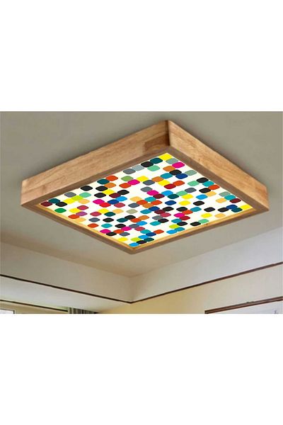 Dekor olsun White Led Lighting Ceiling - 30*30cm Wooden Frame, for Living Room Kitchen Balcony, 6500K Light