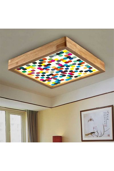Dekor olsun White Led Lighting Ceiling - 30*30cm Wooden Frame, for Living Room Kitchen Balcony, 6500K Light
