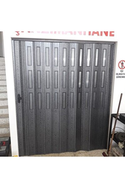 DEKORAKS 3 Sıra Camlı Akordeon Kapı, Karaağaç Ahşap Desenli, 87x200cm